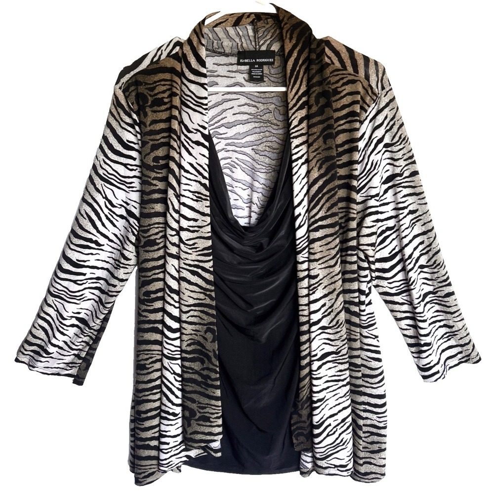 Isabella Rodriguez Cardigan Cami Set Women 1X Plus 2fer Tiger Print Open Duster